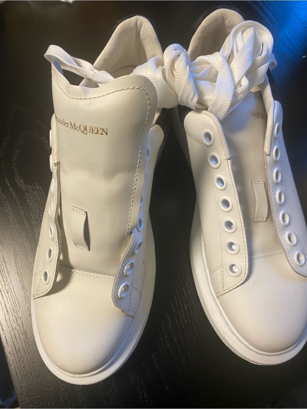 Alexander McQueen White Leather Sneakers with Black Heel Tab - Picture 6 of 8